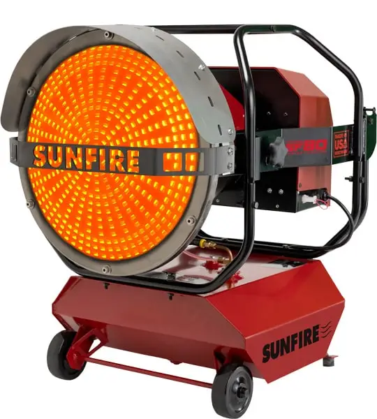 Main SunFire SF80 front left view for safe odorless heating in a shop and garage