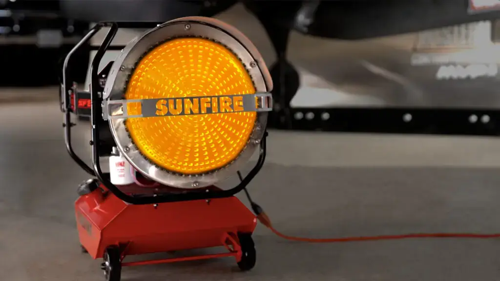 SunFire SF80 inside a landscape shop giving safe indoor heat