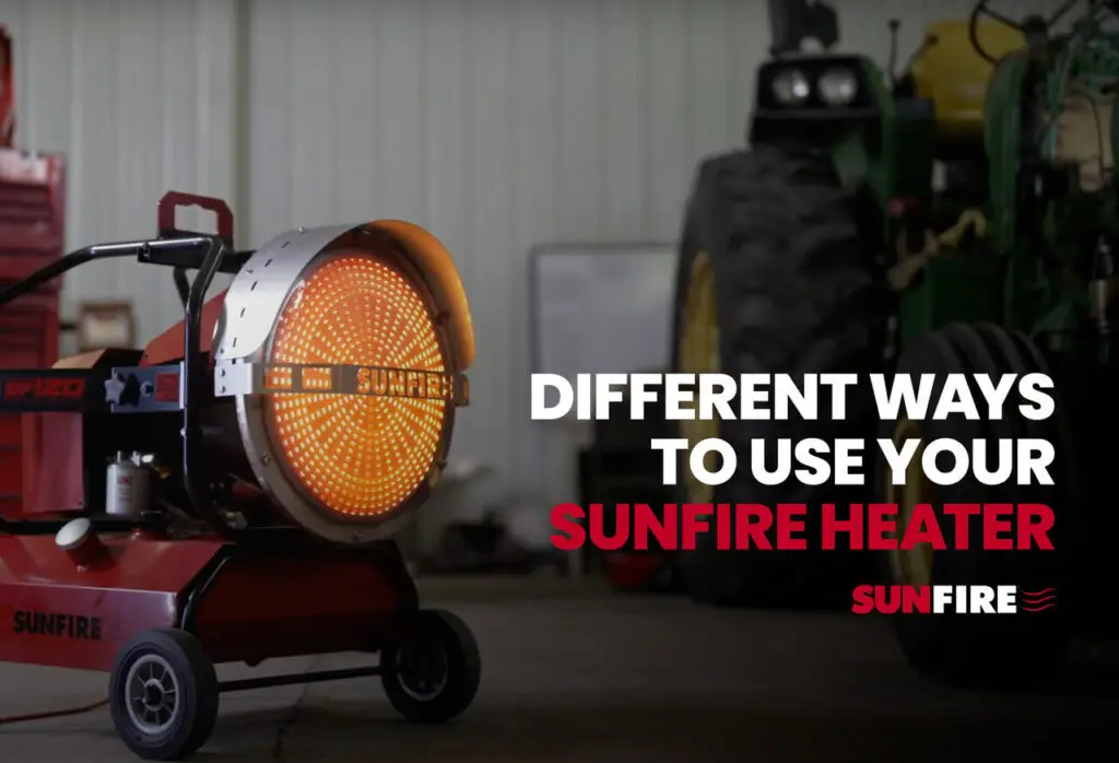 The SunFire SFS120 inside a pole barn on a farm showing the many applications to use our heaters.