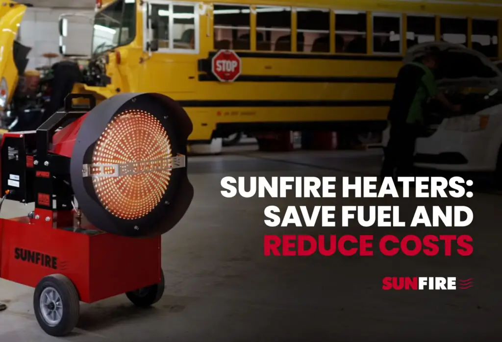 SunFire heater inside a shop showing the radiant heaters save on fuel costs